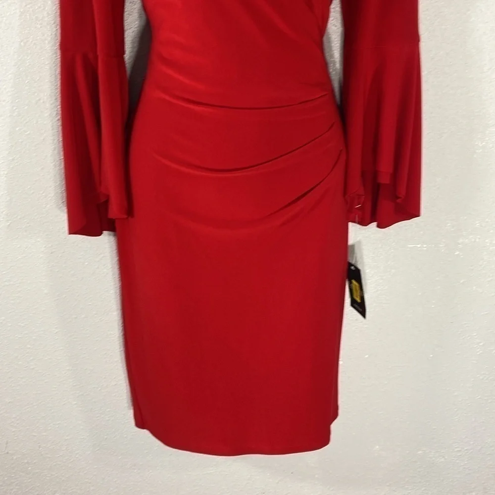 NWT Ralph Lauren red jersey faux wrap bell sleeve dress 6 AA30